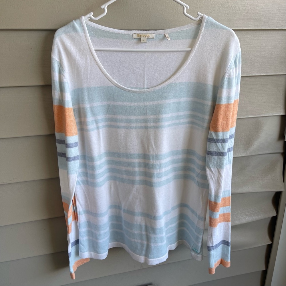 Barbour Bowline Knit Cotton Wool Sweater Multi Striped Long Sleeve Women's 14 US